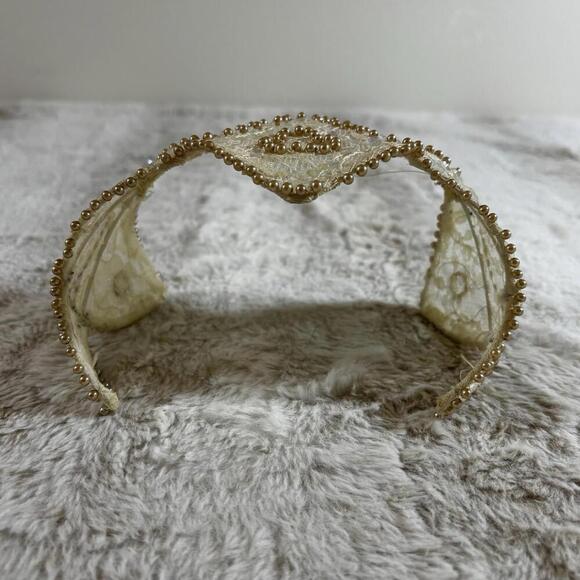 Vintage Bridal Lace Crown Tiara Gold Beaded Heart & Sequin Wedding Headpiece main image 7